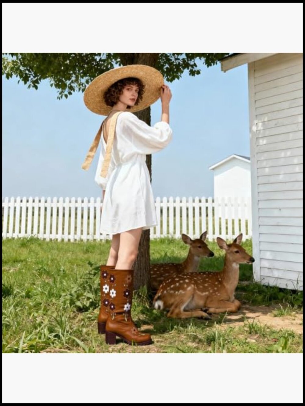 Square Toe Chunky Block Heel Knee High Boots Boho Floral Vintage Tall Boots - Picture 3 of 7